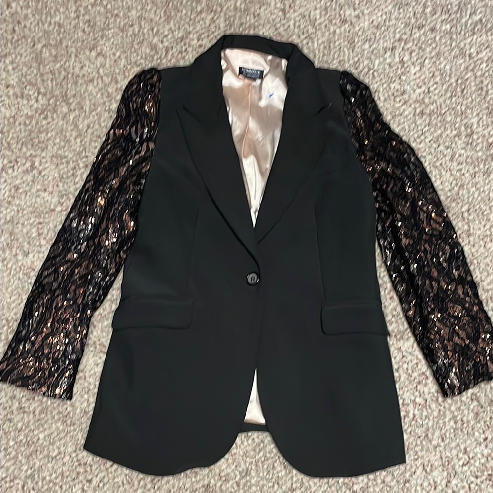 Black dress Blazer with Lace sequin accent Sleeves